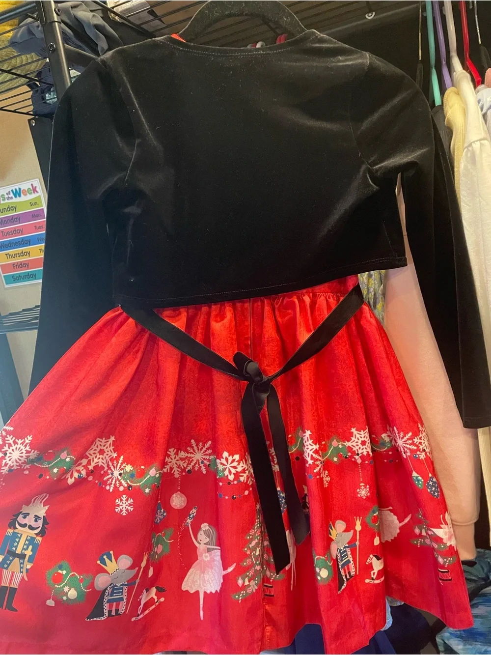 Bonnie Jean Red Nutcracker Print Dress with Black Velvet Bolero